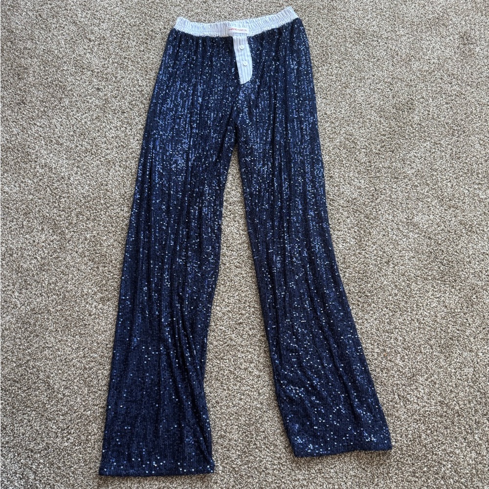 Hand Over Sequin Navy Blue Women's Pants
